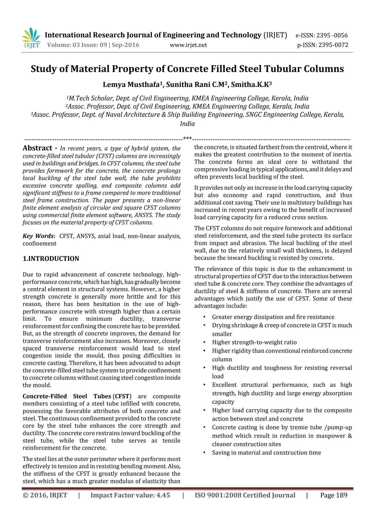 Study of Material Property of Concrete Filled Steel Tubular Columns by ...