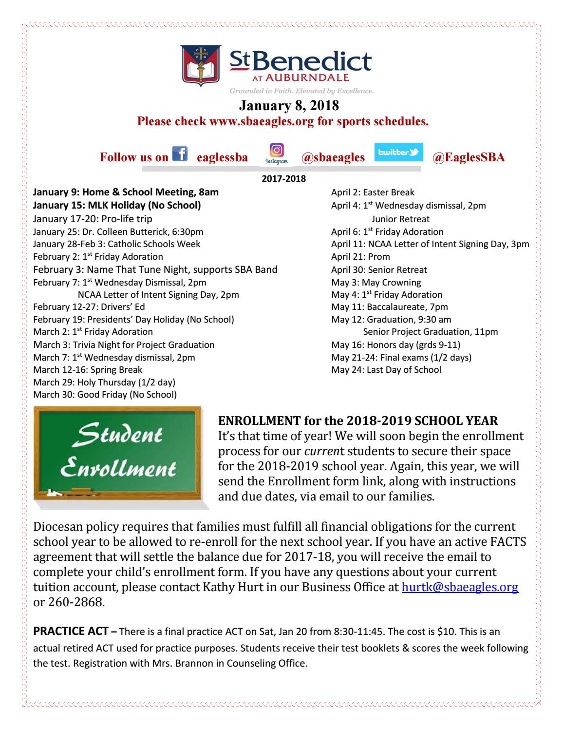 St. Benedict Monday Mail January 8, 2018 by Saint Benedict at Auburndale Issuu