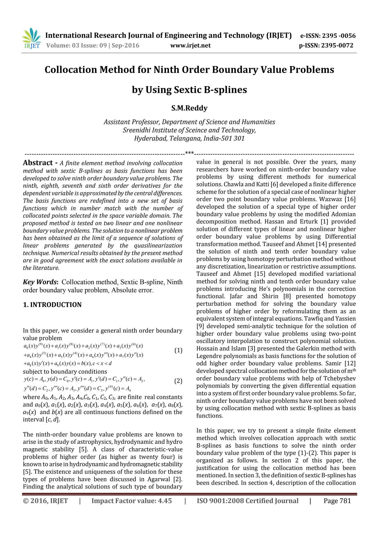Collocation Method for Ninth Order Boundary Value Problems by Using ...