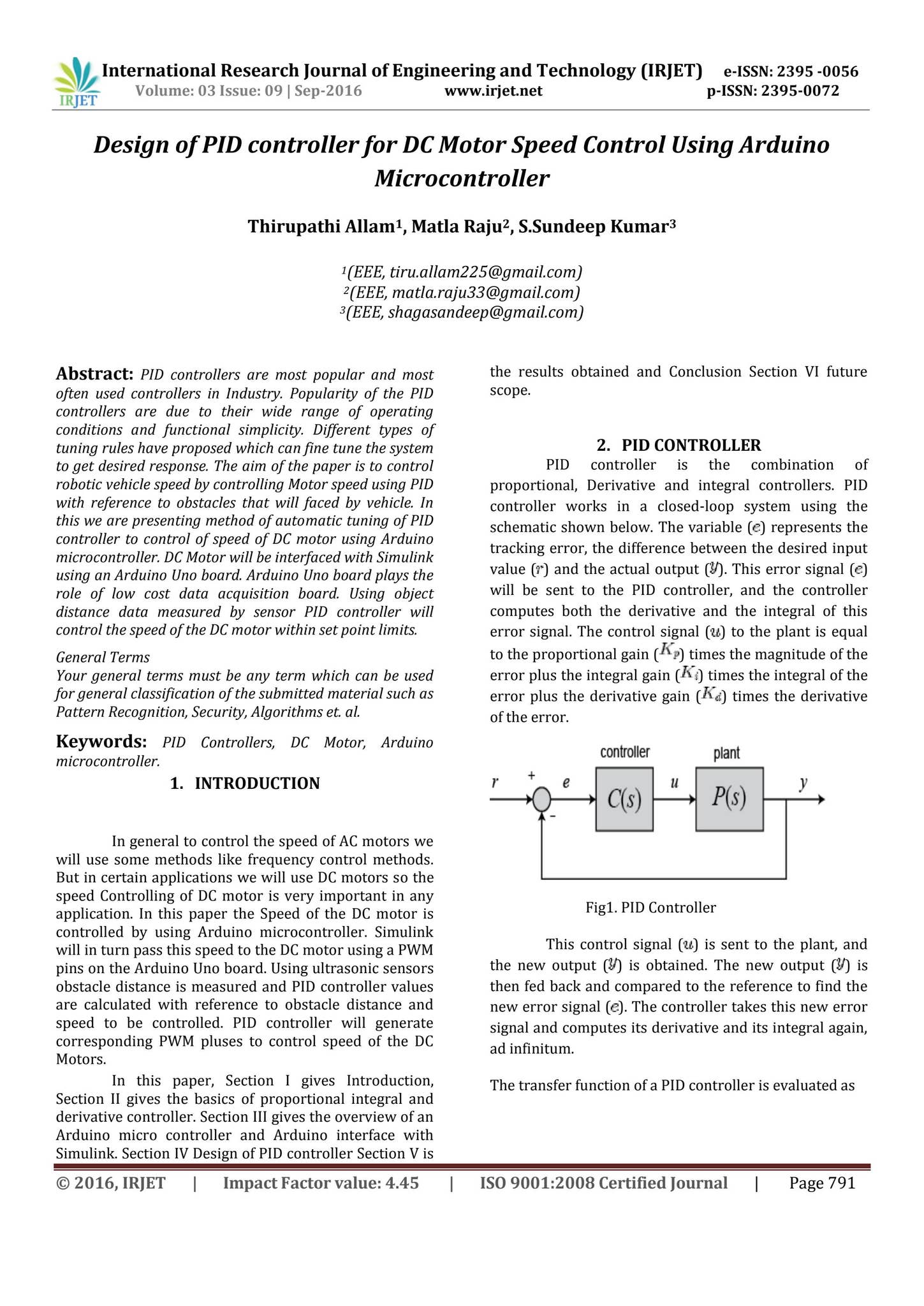 Design of PID controller for DC Motor Speed Control Using Arduino ...
