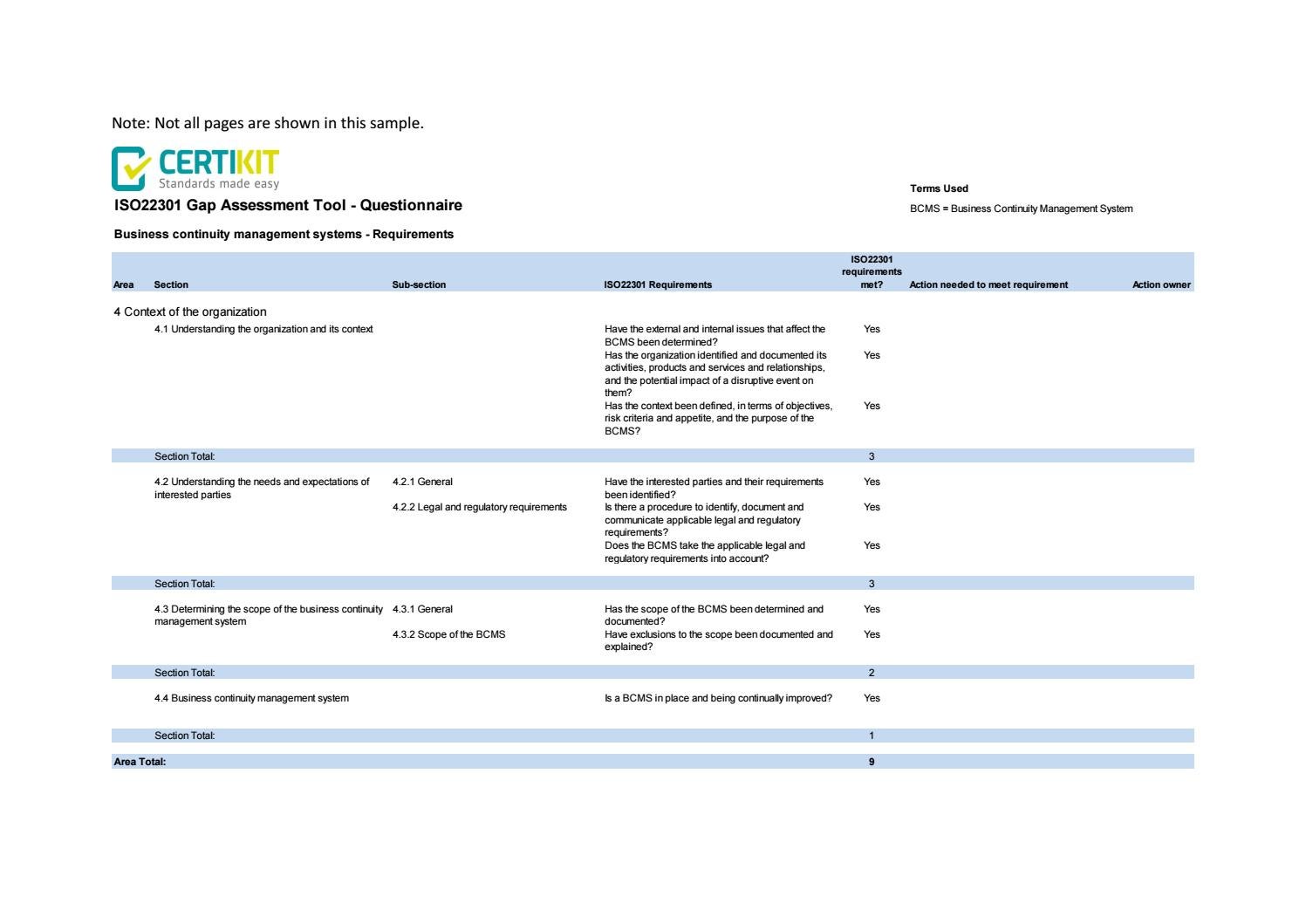 bcms form 00 4 iso22301 gap assessment tool questionnaire business assessment questionnaire