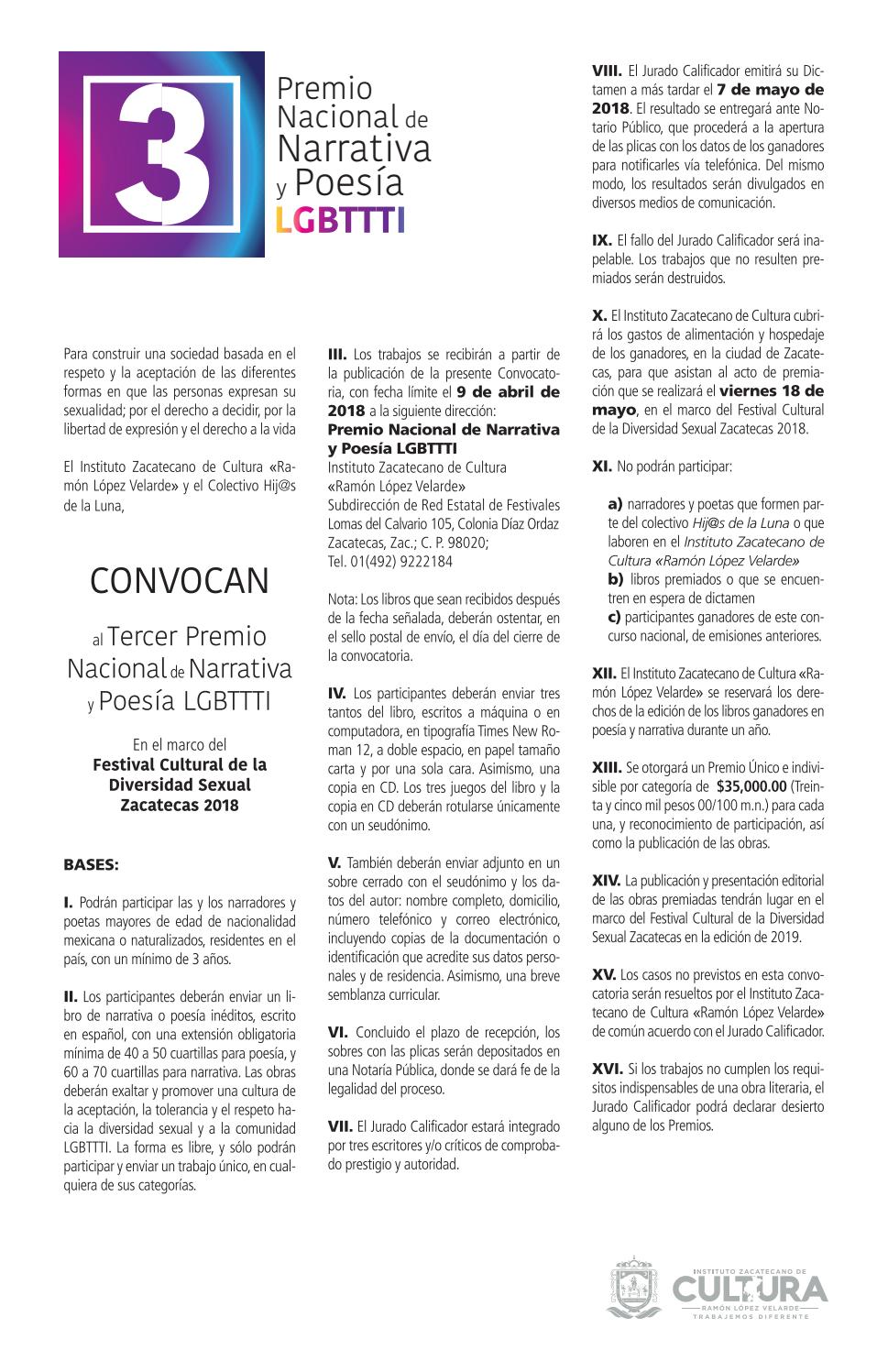 PREMIO NACIONAL DE NARRATIVA Y POESÍA LGBTTTI by Programas y