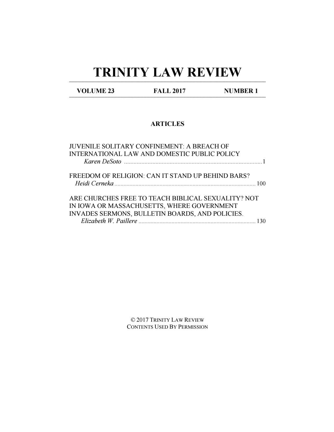 Trinity Law School Law Review Fall 2017 by Trinity Law School Issuu