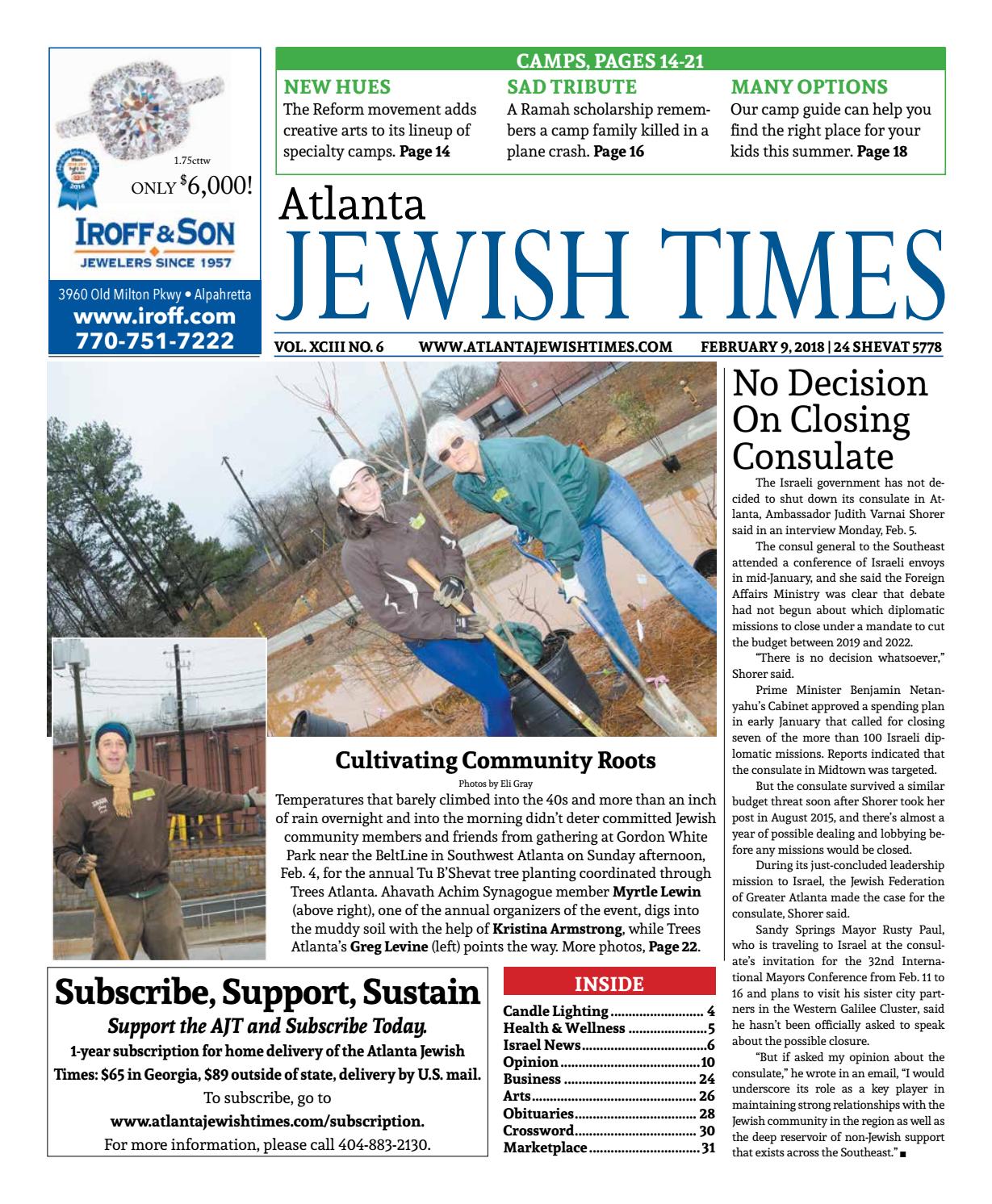 atlanta jewish times vol xciii no 6 february 9 2018 by atlanta