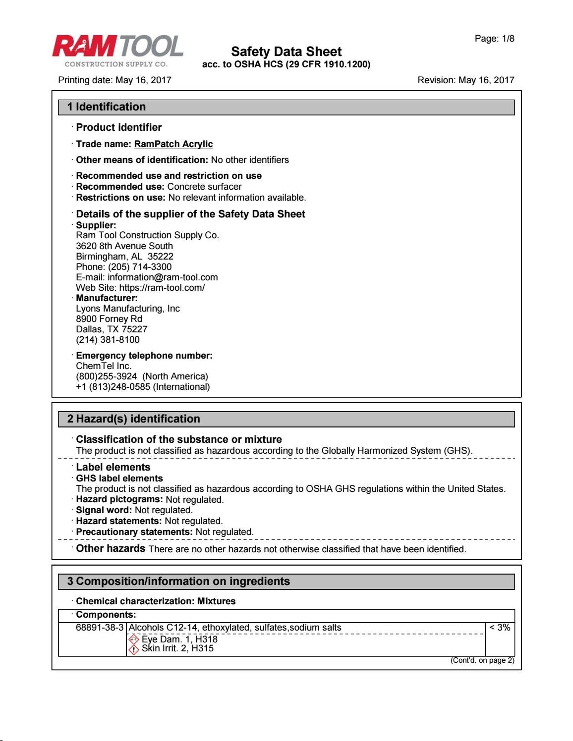 RamPatch Acrylic SDS by Ram Tool Construction Supply Co. Issuu