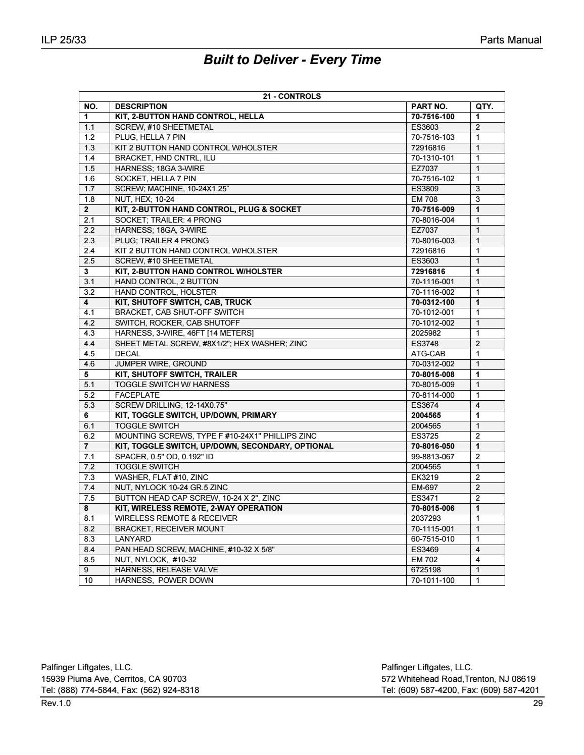 Palfinger ILP Liftgate Parts Manual by THE Liftgate Parts Co. - Issuu