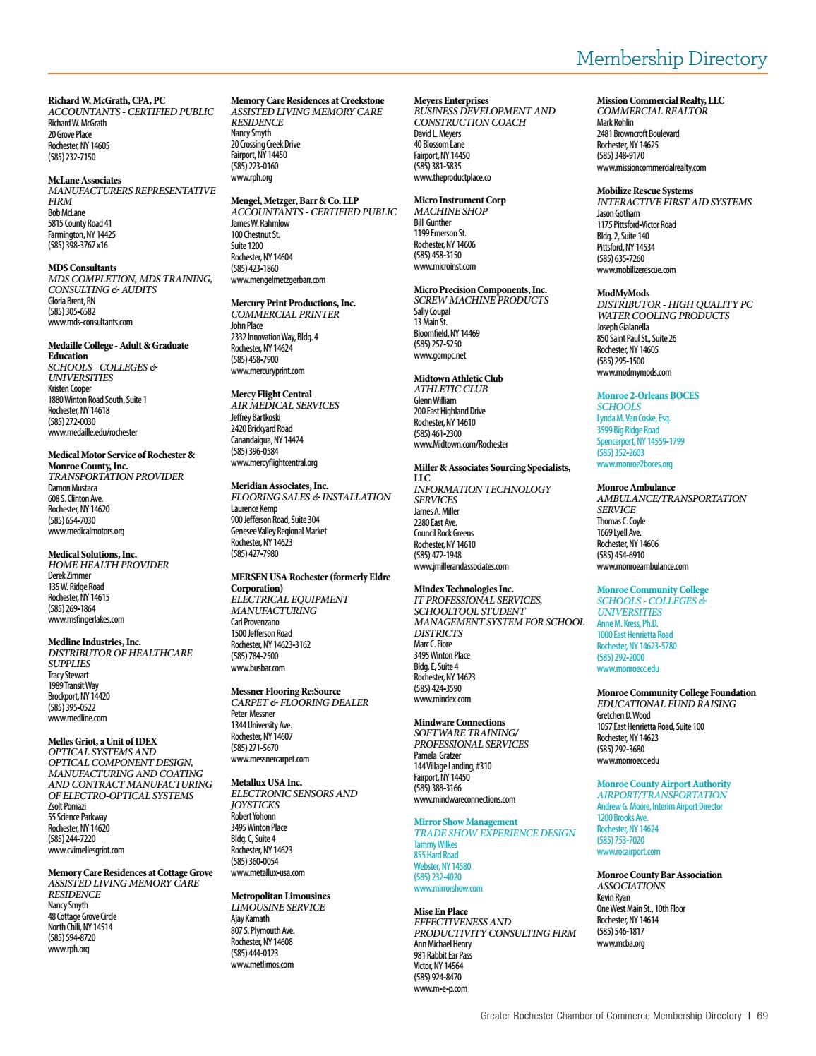 2018 Greater Rochester Chamber Of Commerce Membership Directory By