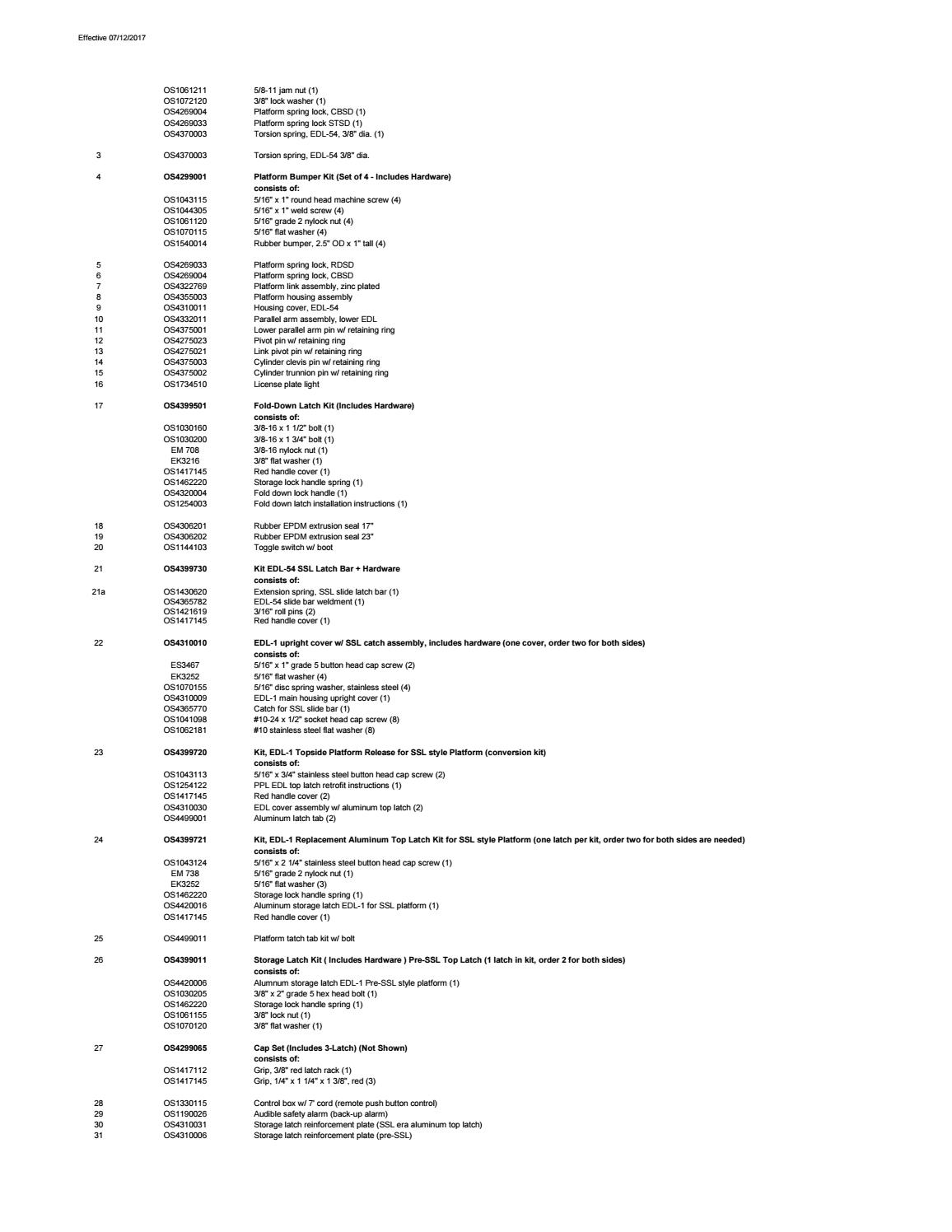 Eaglelift EDL-1 Series Liftgate Parts Manual by THE Liftgate Parts Co