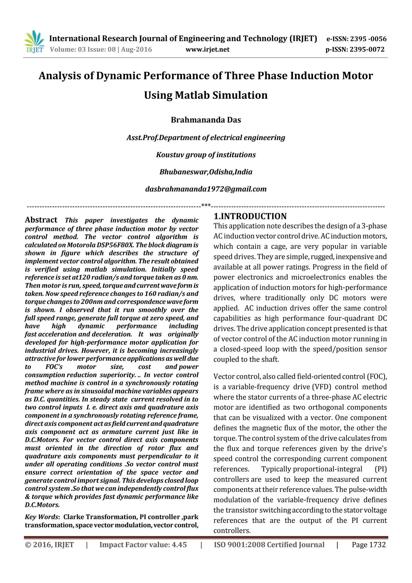 IRJET-Analysis of Dynamic Performance of Three Phase Induction Motor ...