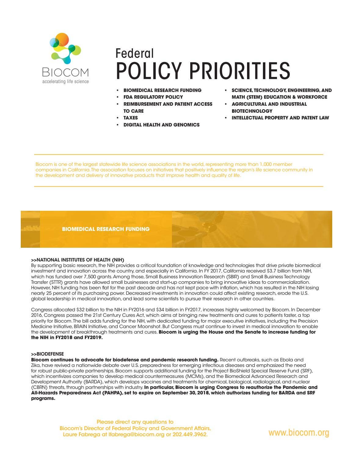 Biocom Federal Policy Priorities by Biocom - Issuu