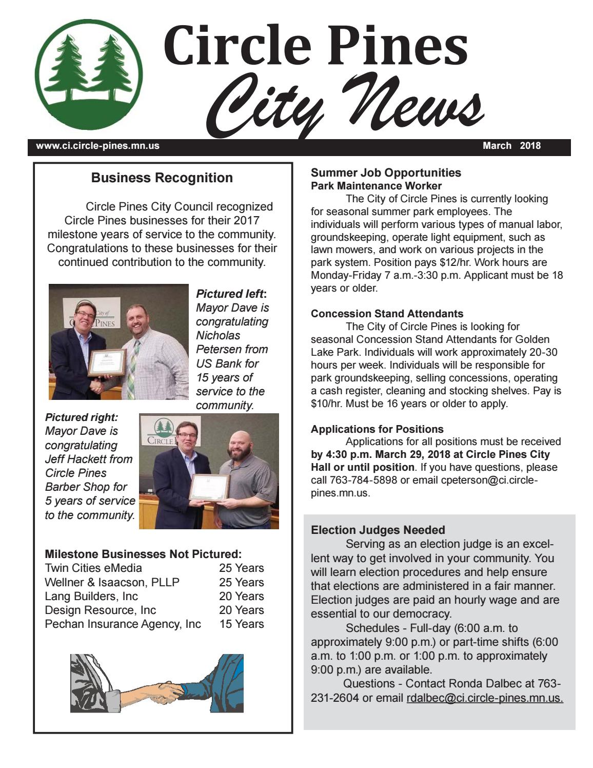 City of Circle Pines March 2018 Newsletter by City of Circle Pines Issuu