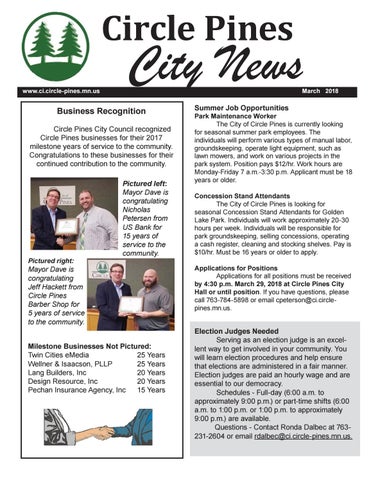City of Circle Pines March 2018 Newsletter by City of Circle Pines Issuu