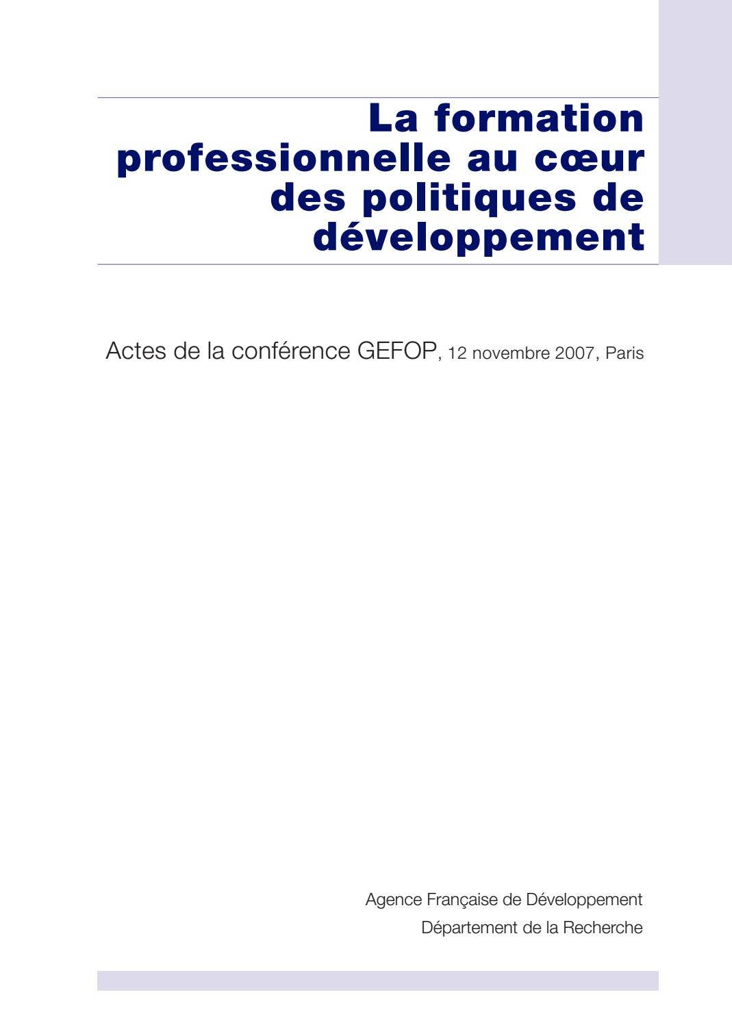 La formation professionnelle au cœur des politiques de développement by ...