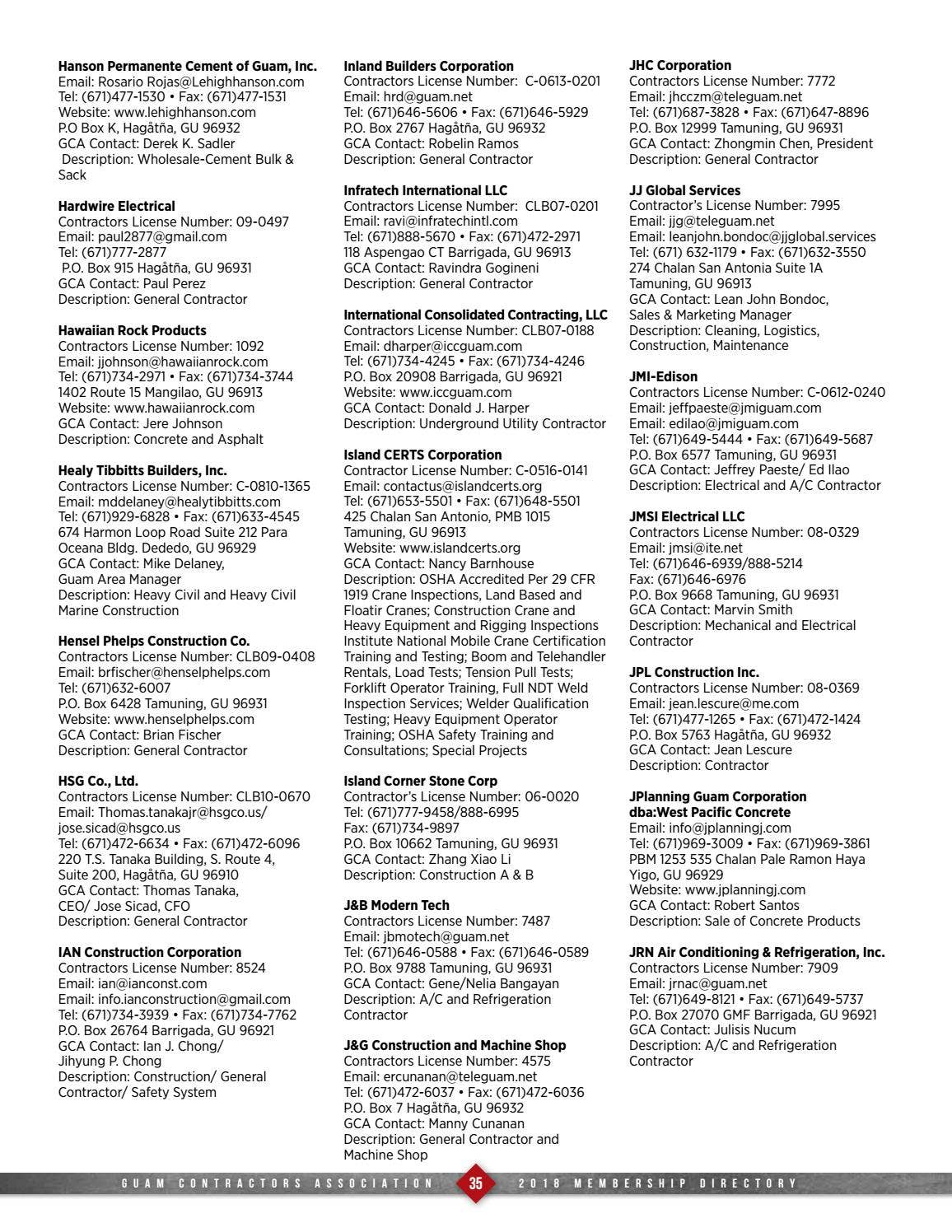専用ページ(#658) 2018 GCA Membership Directory by Guam Contrators Association - Issuu