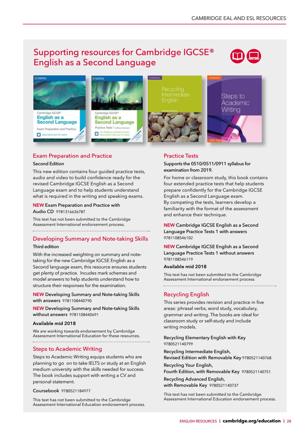 English Resources Catalogue 2018 by Cambridge University Press