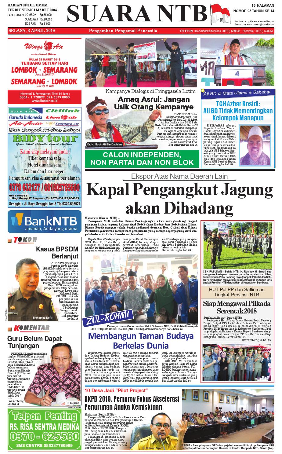 Edisi Selasa 03 April 2018 Suara NTB By E Paper KMB Issuu