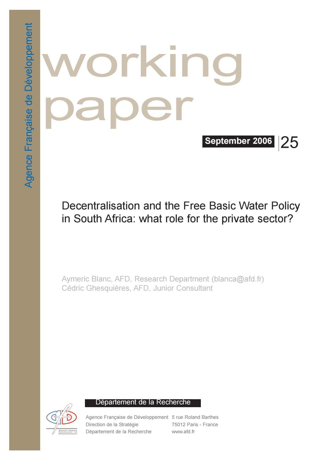 Decentralisation and the Free Basic Water Policy in South Africa What