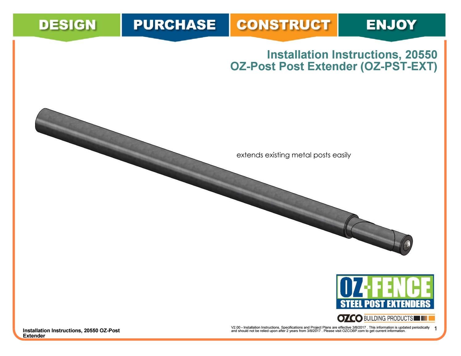 Installation Instructions OZFence Post Extender 20550 (OZPSTEXT