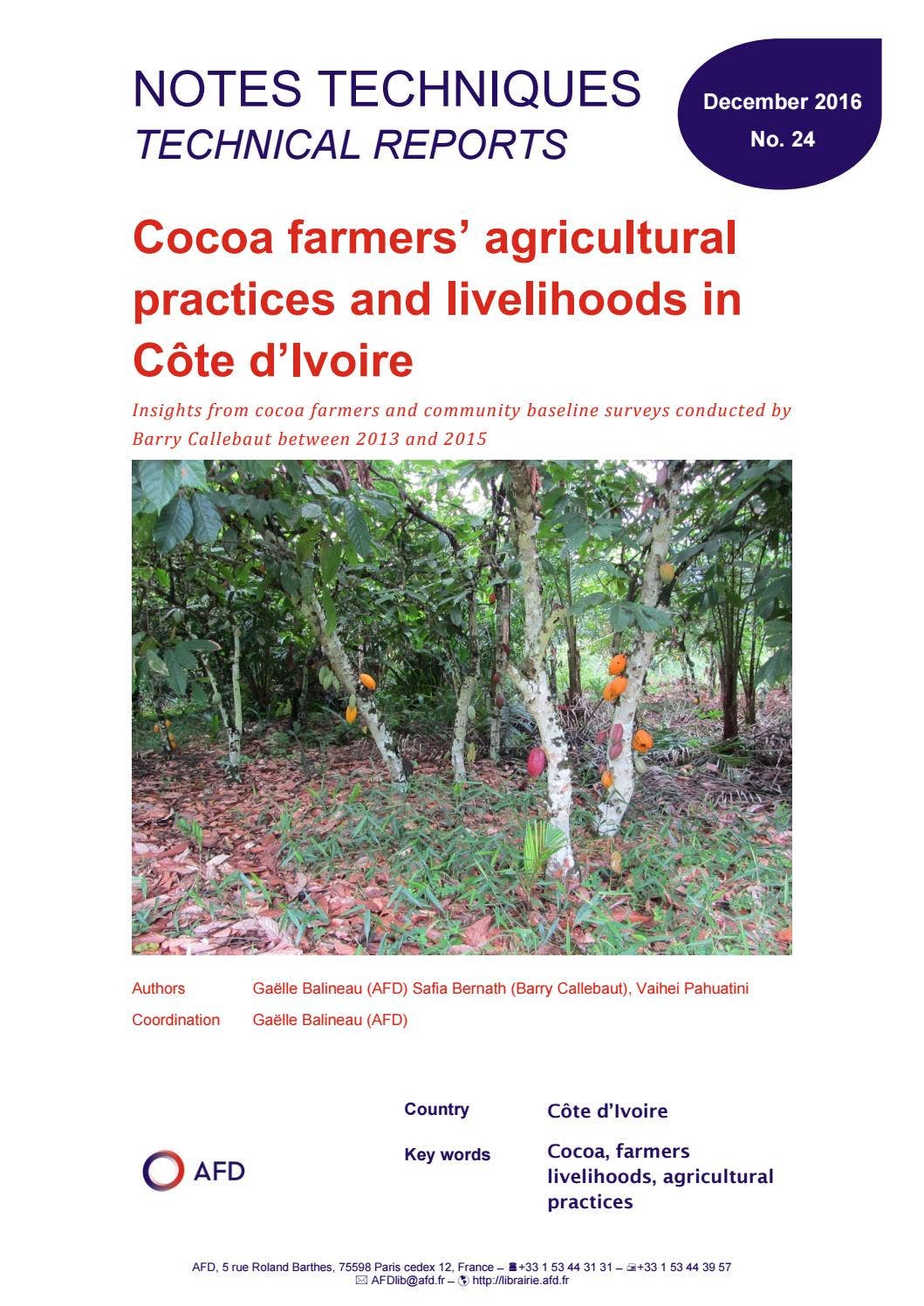 Cocoa farmers’ agricultural practices and livelihoods in Côte d’Ivoire ...