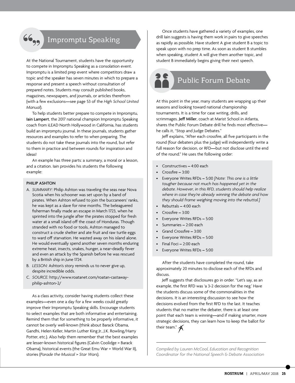 2018 April May Rostrum By Speech Debate Issuu