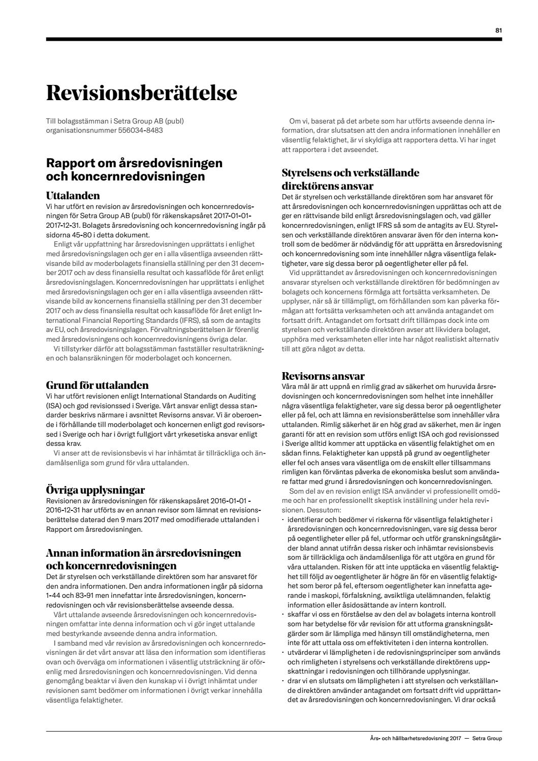 revisions berättelse daterad