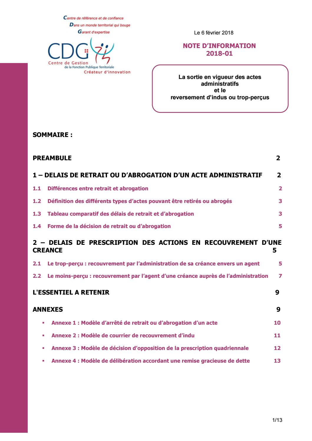 La Sortie De Vigueur Des Actes Administratifs Unilateraux