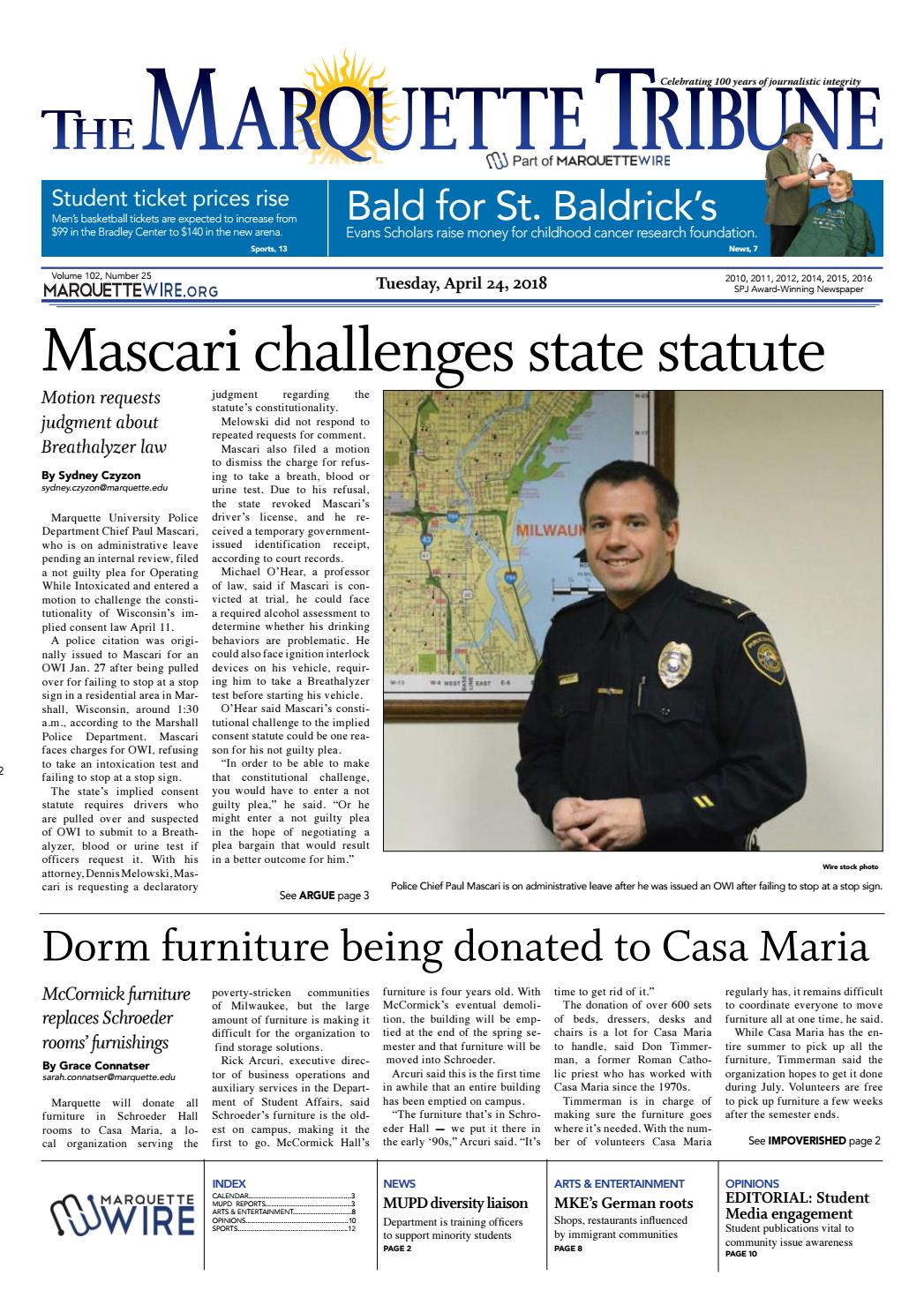 The Marquette Tribune Tuesday, April 24, 2018 by Marquette Tribune