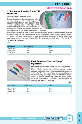 F37902-0002 Bel-Art Economy Pipette Pump III 2ml Pipettor; Blue