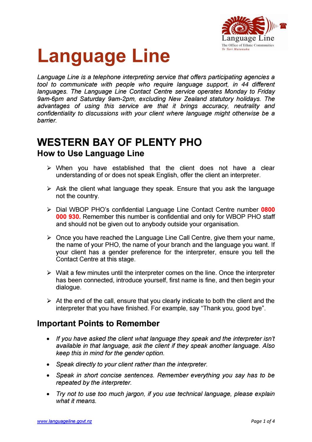 How to Use Language Line Guide by WBOP PHO - Issuu