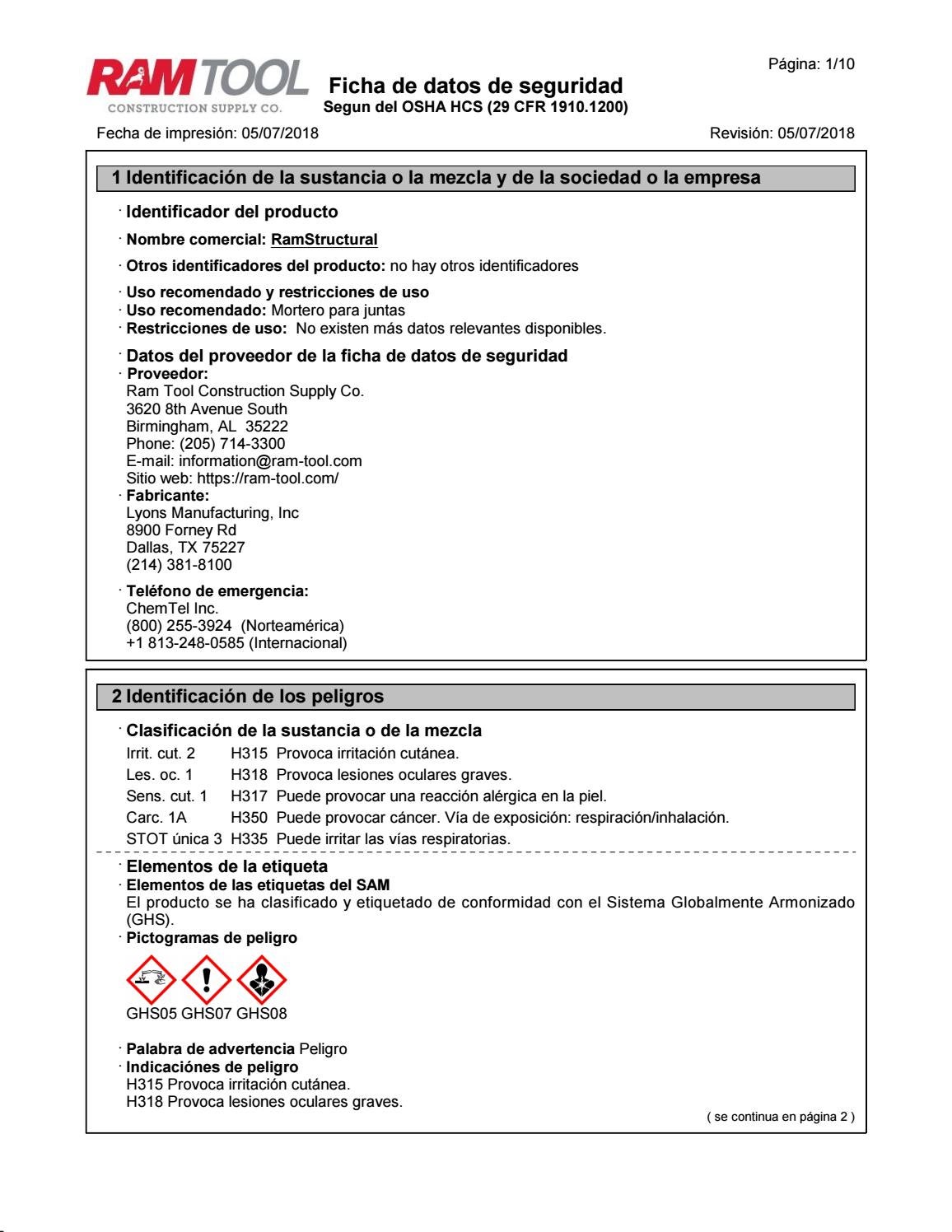 RamStructural SDS Spanish by Ram Tool Construction Supply Co. Issuu