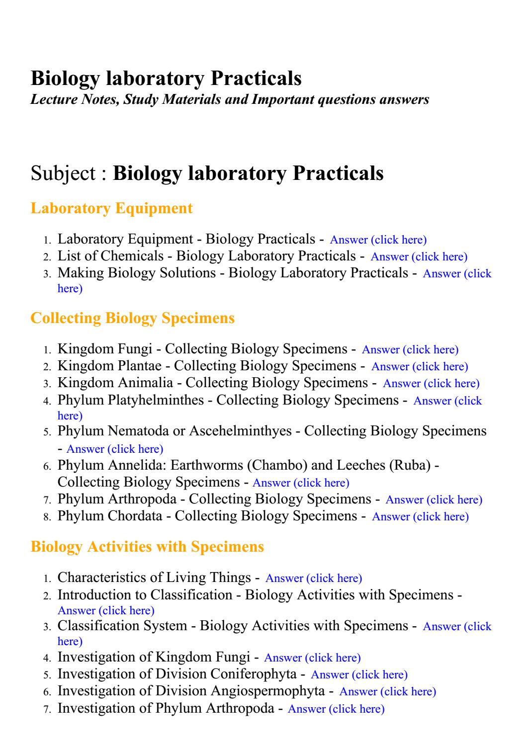 Biology laboratory practicals Lecture Notes, Study Materials and