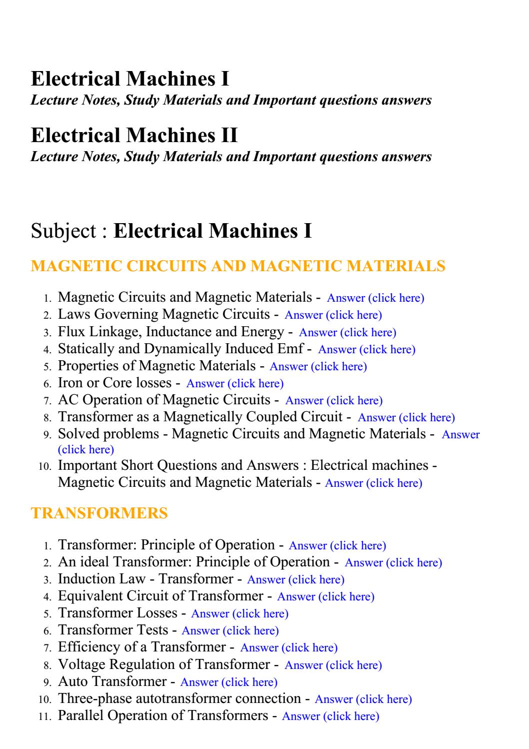 Electrical machines i , ii Lecture Notes, Study Materials and