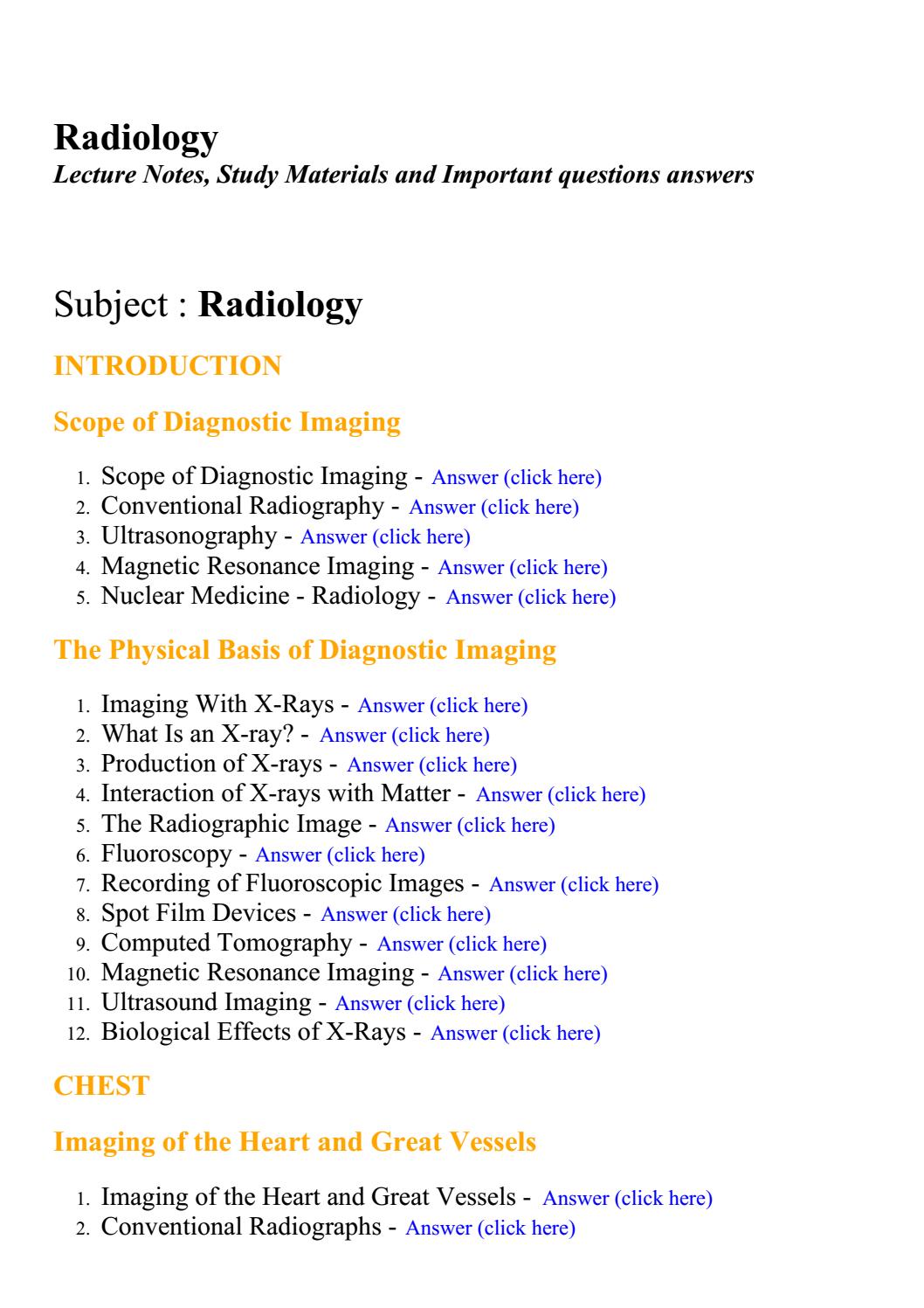 Radiology Lecture Notes, Study Materials and Important questions