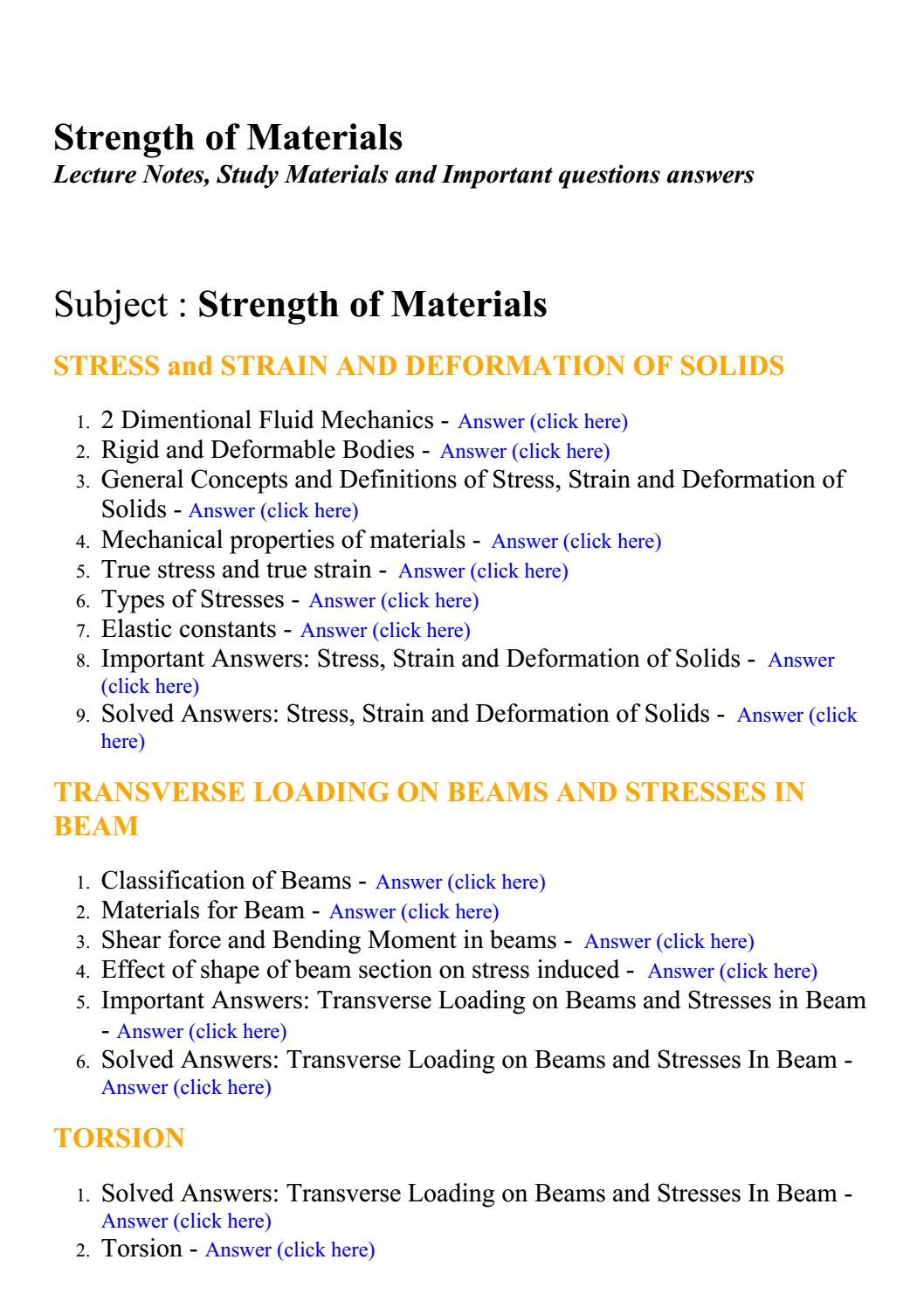 Strength of materials i - Lecture Notes, Study Materials and Important ...
