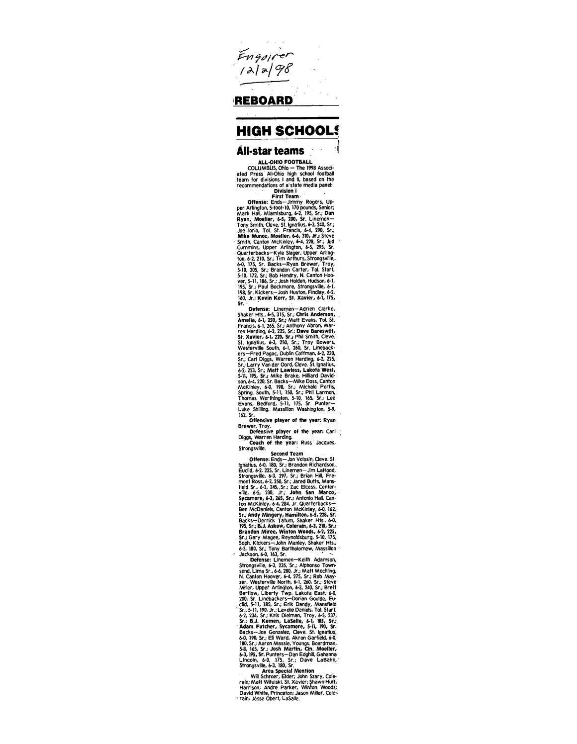 Moeller High School 1998-99 Football Articles by Archbishop