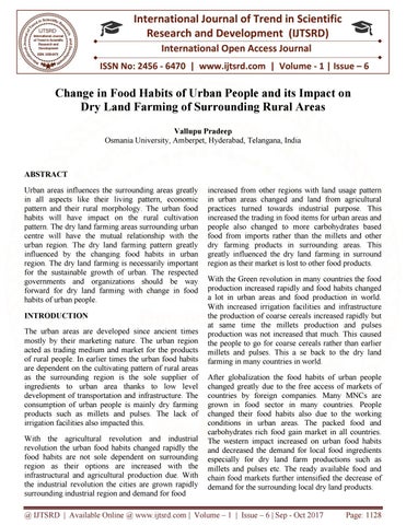 Change In Food Habits Of Urban People And Its Impact On Dry Land Farming Of Surrounding Rural Areas By International Journal Of Trend In Scientific Research And Development Issn 2456 6470 Issuu