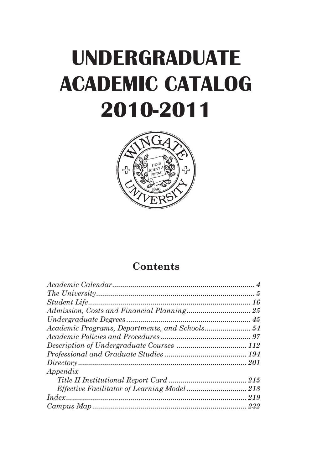 201011 Undergraduate Course Descriptions by Wingate University Issuu