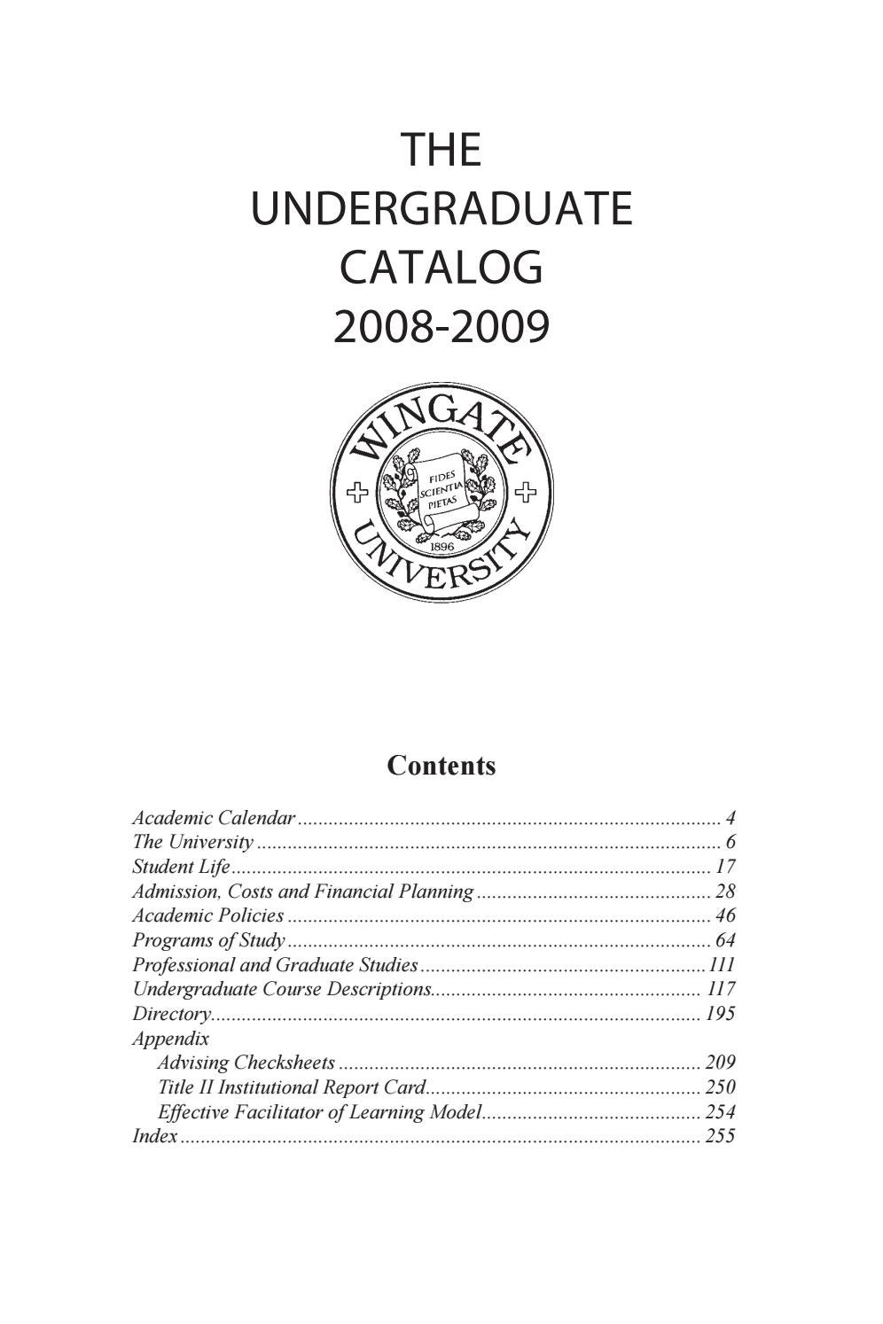 200809 Undergraduate Course Descriptions by Wingate University Issuu