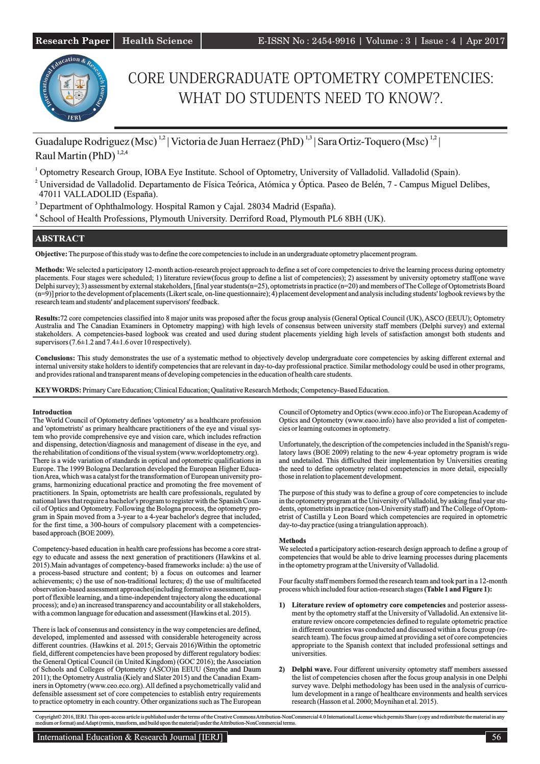 CORE UNDERGRADUATE OPTOMETRY COMPETENCIES: WHAT DO STUDENTS NEED TO ...