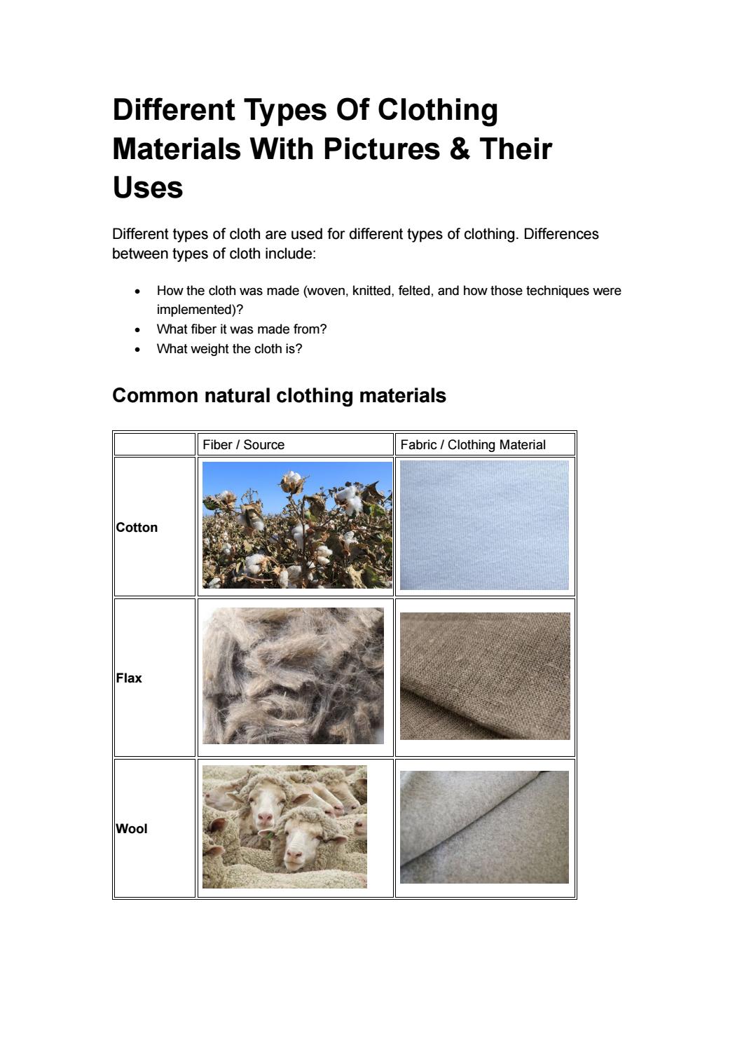 Different Types Of Clothing Materials With Pictures & Their Uses by