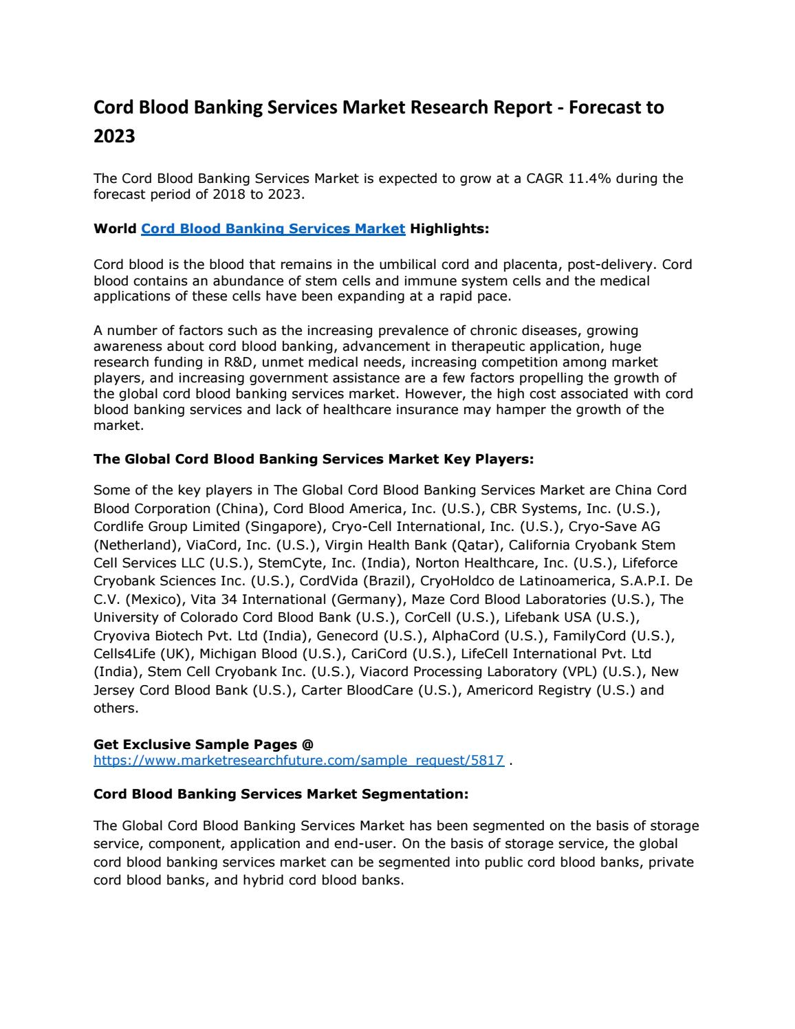 Cord Blood Banking Services Market Research Report By Wiseguyreports1 Issuu