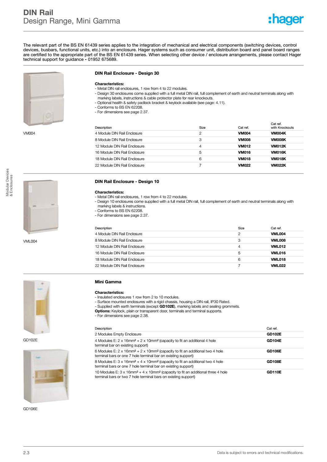 Hager Steel Enclosure 4 Module Din Rail