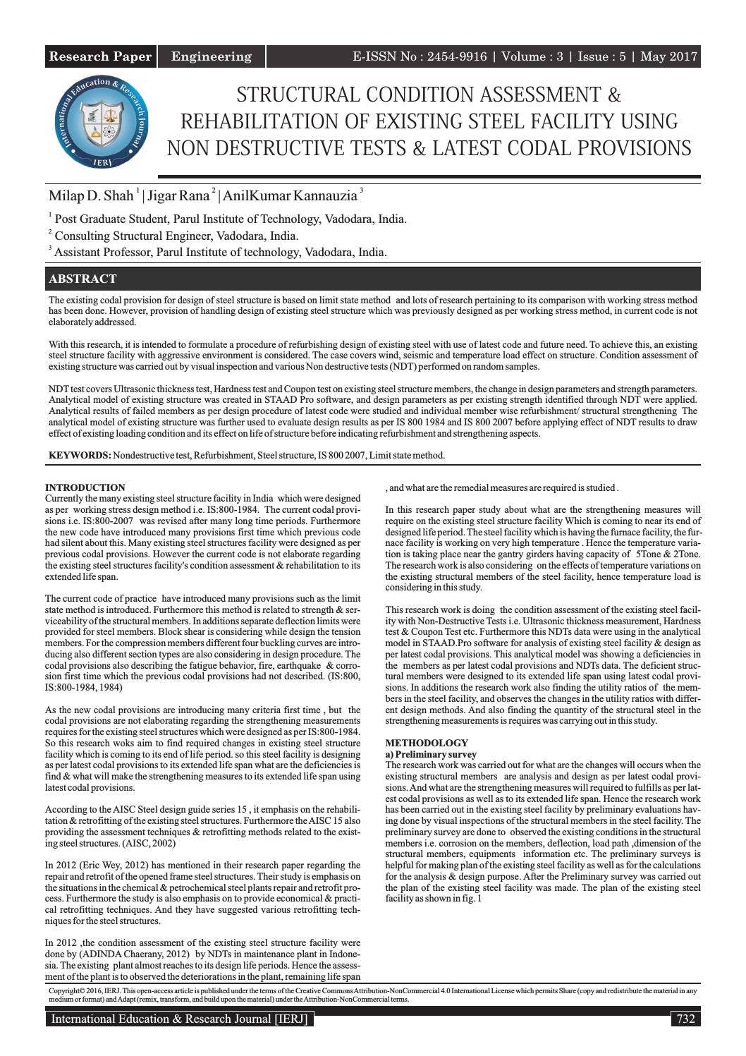 STRUCTURAL CONDITION ASSESSMENT & REHABILITATION OF EXISTING STEEL ...