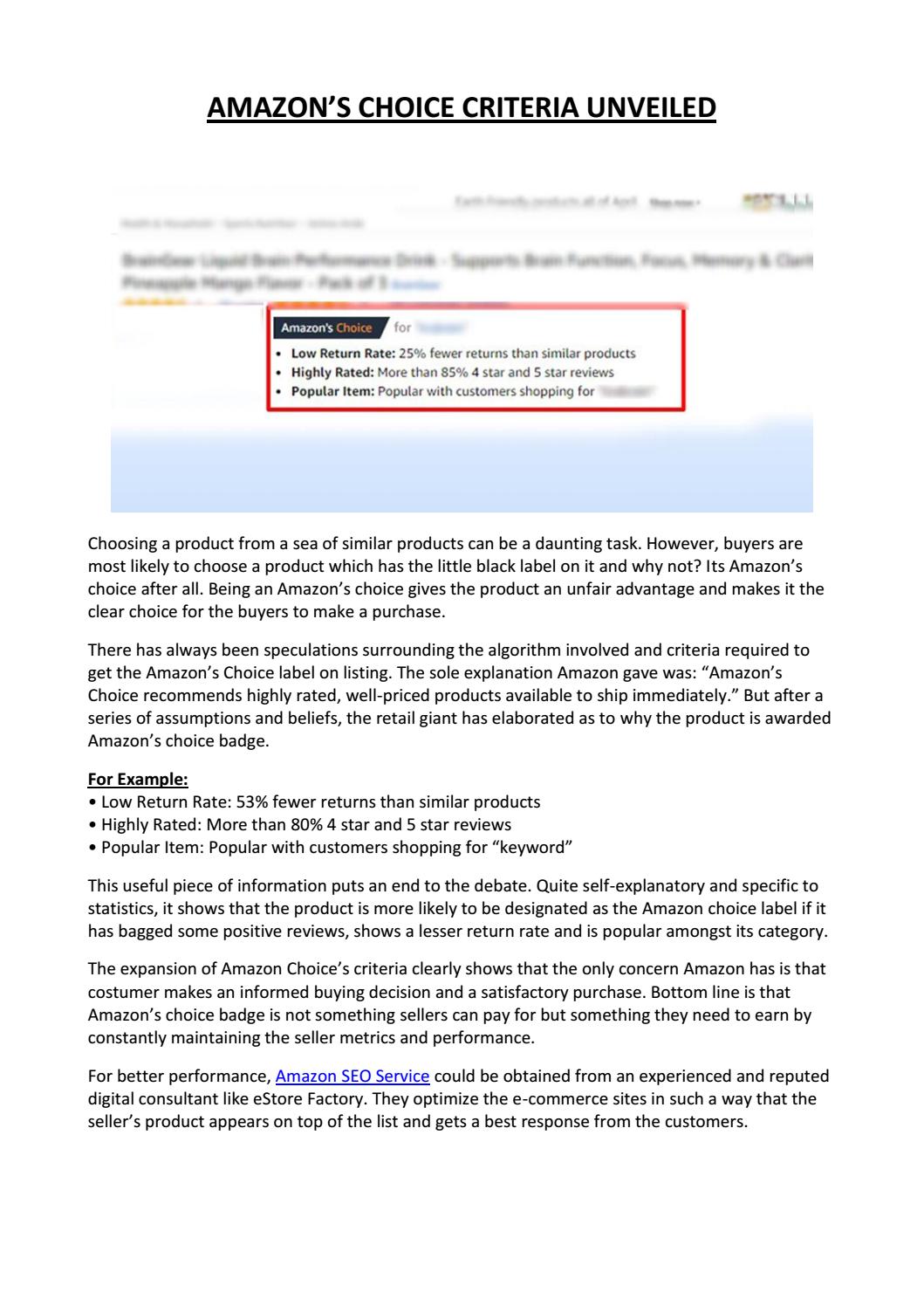 Amazon S Choice Criteria Unveiled By Estore Factory Issuu