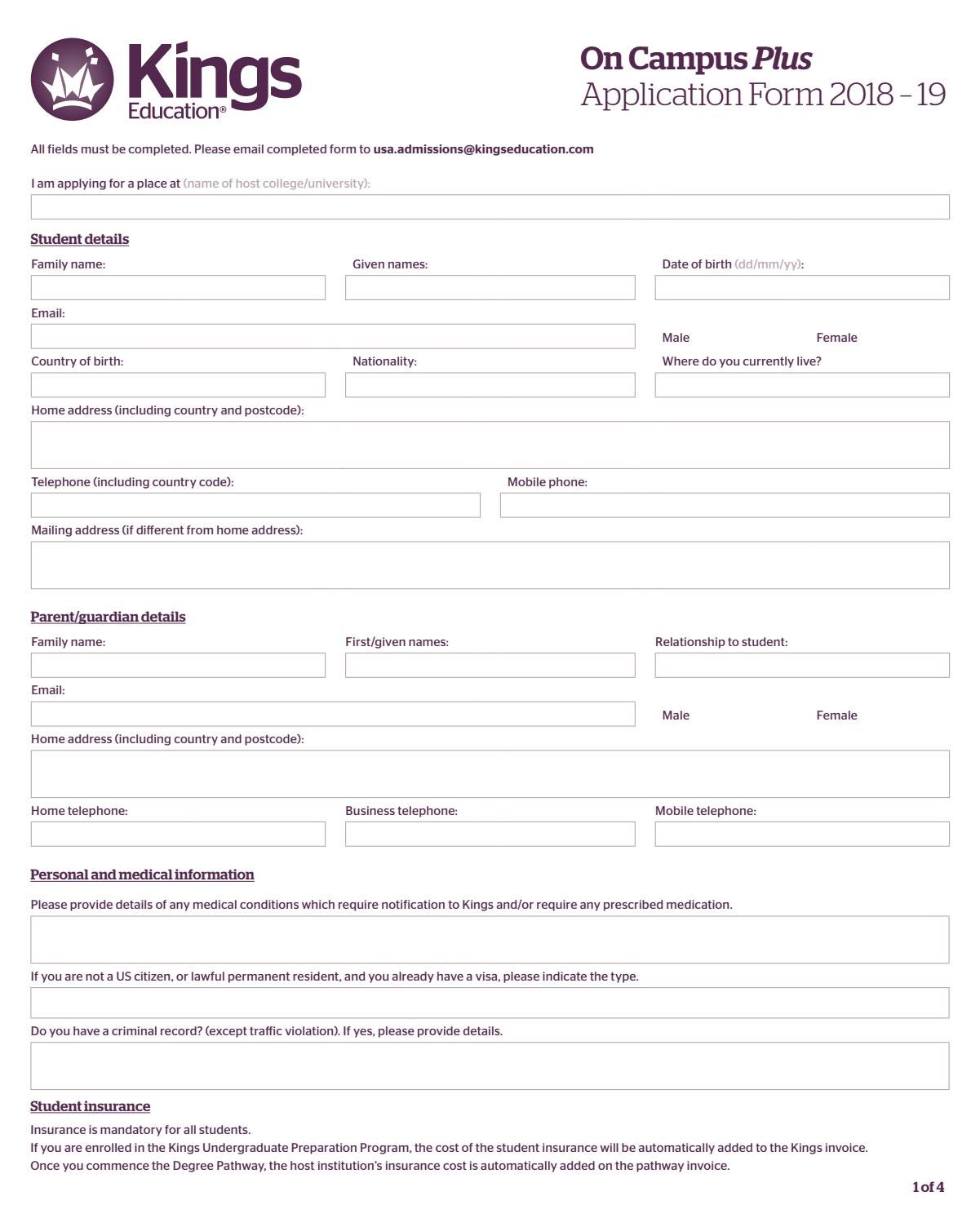 Kings Pathways US Application Form 201819 by Kings Education Issuu