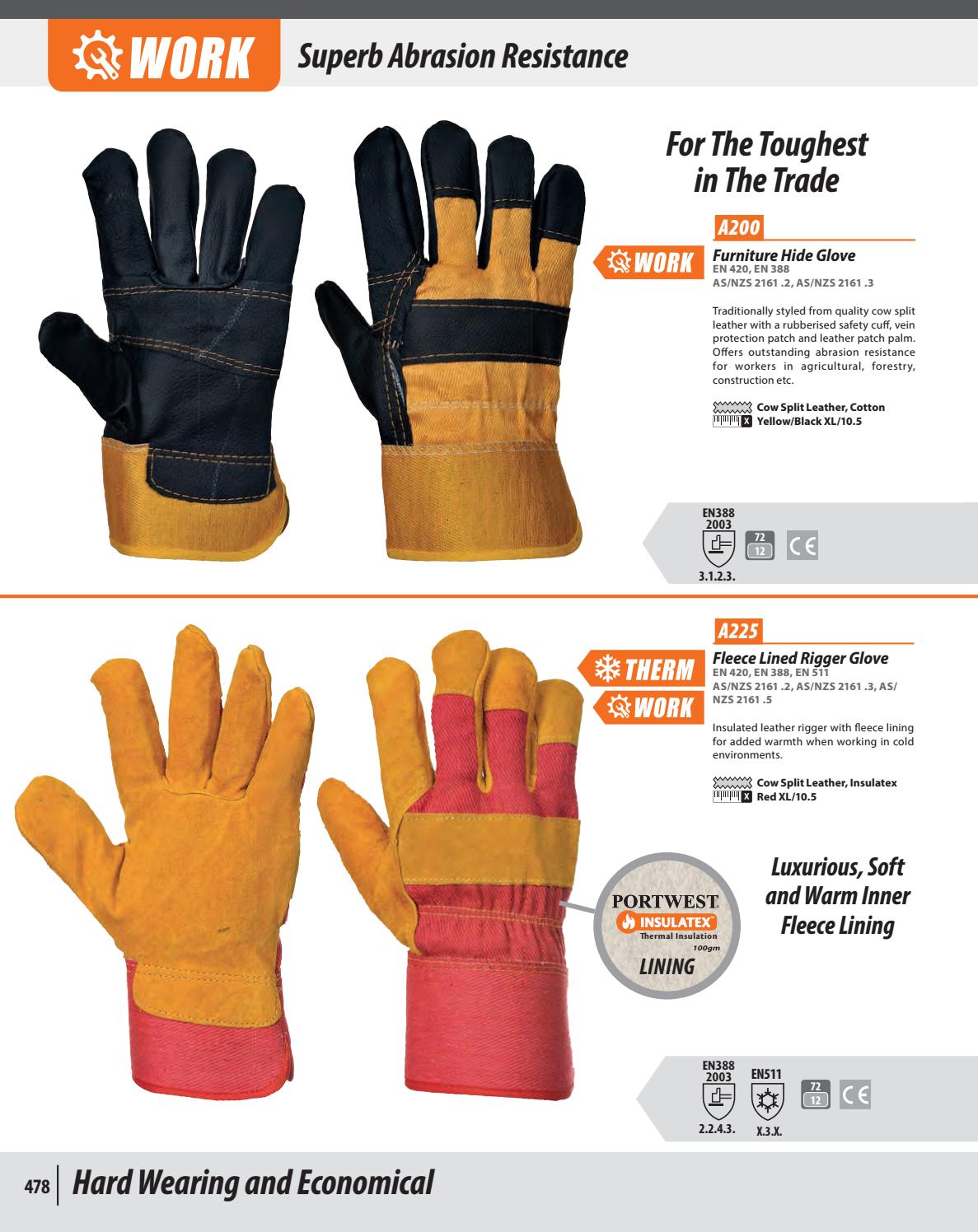 A225 Portwest Fleece Lined Rigger Gloves XL