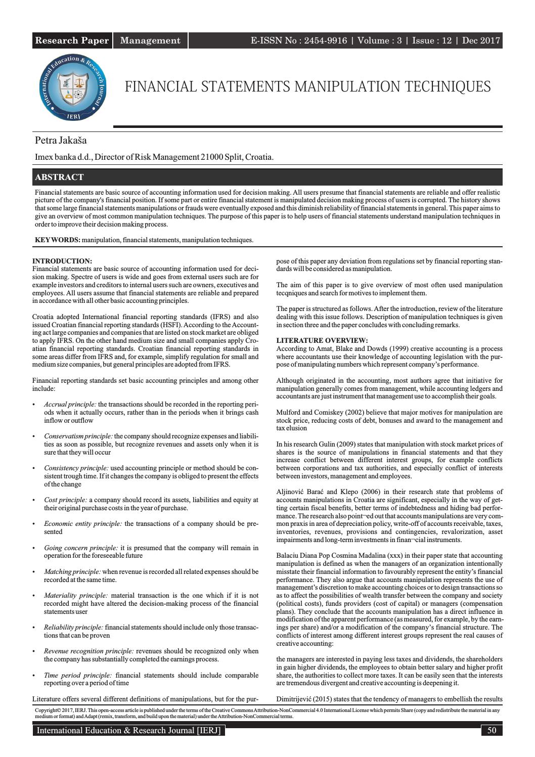 FINANCIAL STATEMENTS MANIPULATION TECHNIQUES by International Education