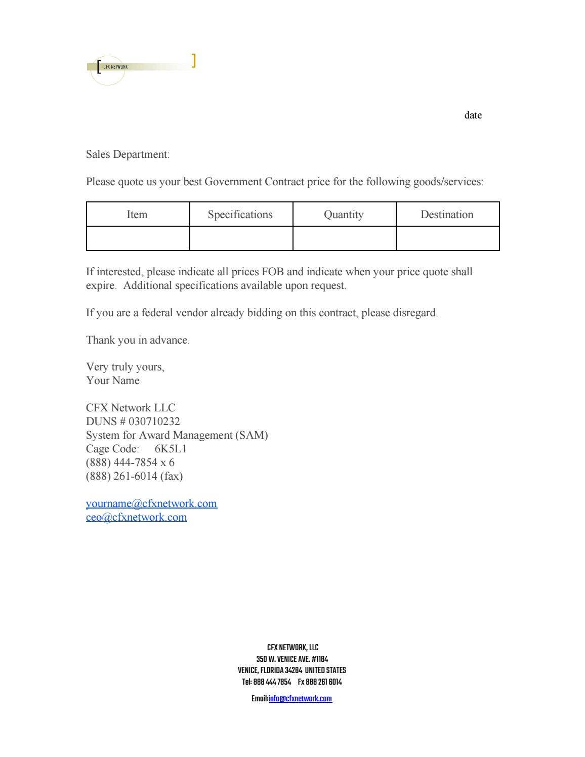 Request For Contracted Rates Fed contract price request template by CFX Network, LLC - Issuu