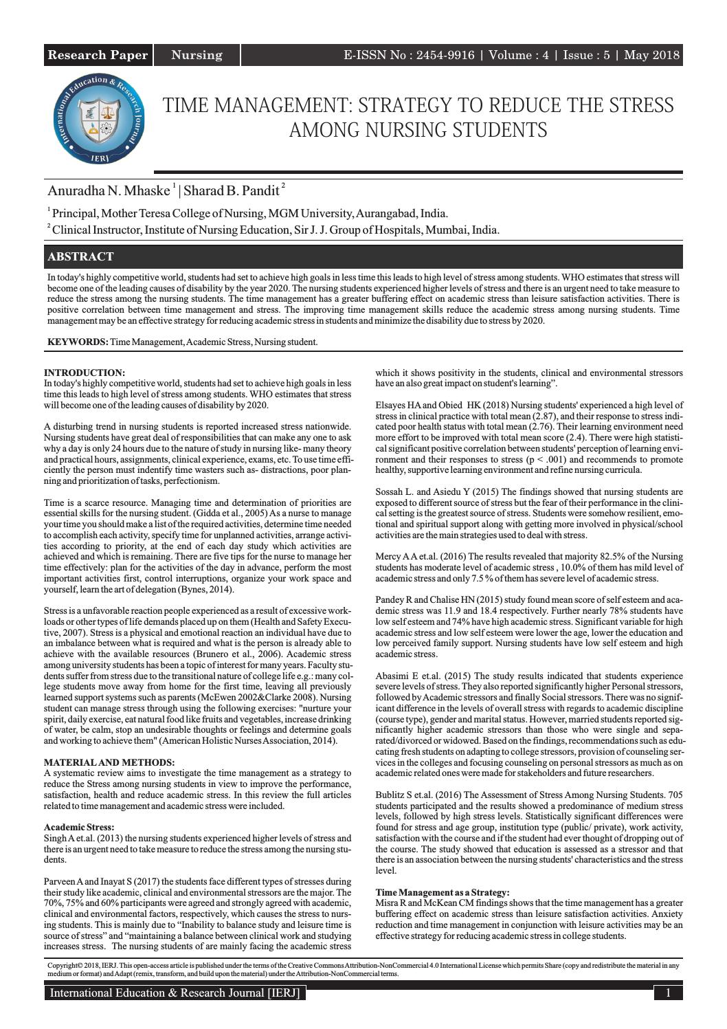 TIME MANAGEMENT STRATEGY TO REDUCE THE STRESS AMONG NURSING STUDENTS