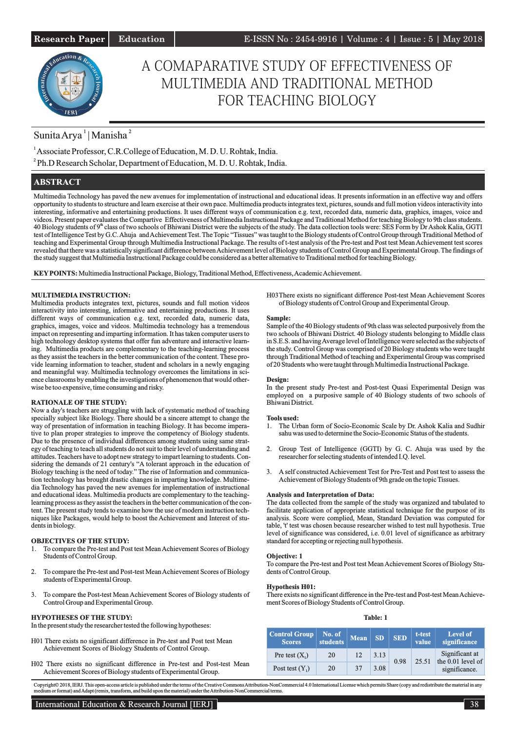 A COMAPARATIVE STUDY OF EFFECTIVENESS OF MULTIMEDIA AND TRADITIONAL ...